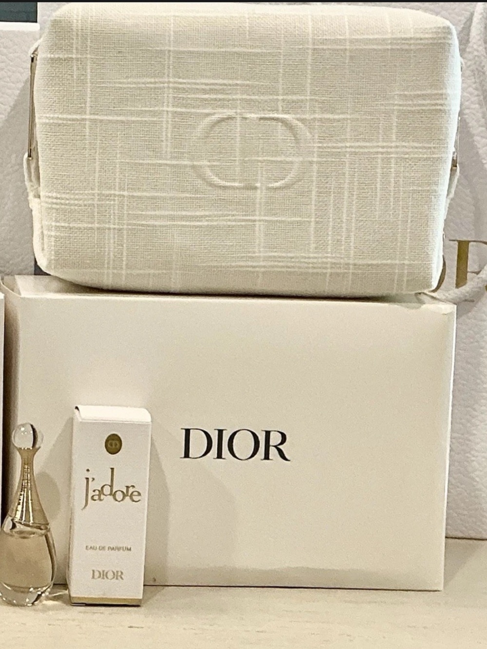 Dior Cream Cosmetic Pouch & Empty Jadore NIB